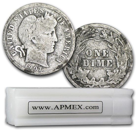 90% Silver Barber Dimes 50-Coin Roll Good/Better 90% Silver Barber Dimes 50-Coin Roll Good/Better